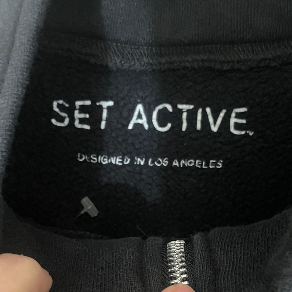 Set Active Black Half-Zip Cropped Sweatshirt Kangaroo Pocket Size Small - Picture 4 of 8